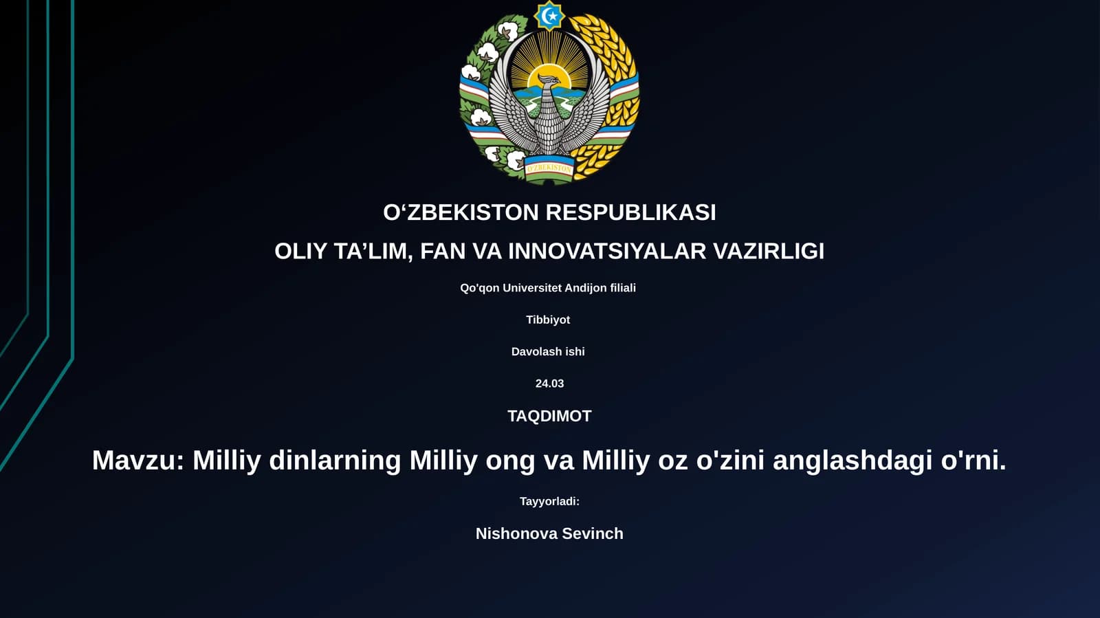 Milliy dinlarning Milliy ong va Milliy oz o'zini anglashdagi o'rni