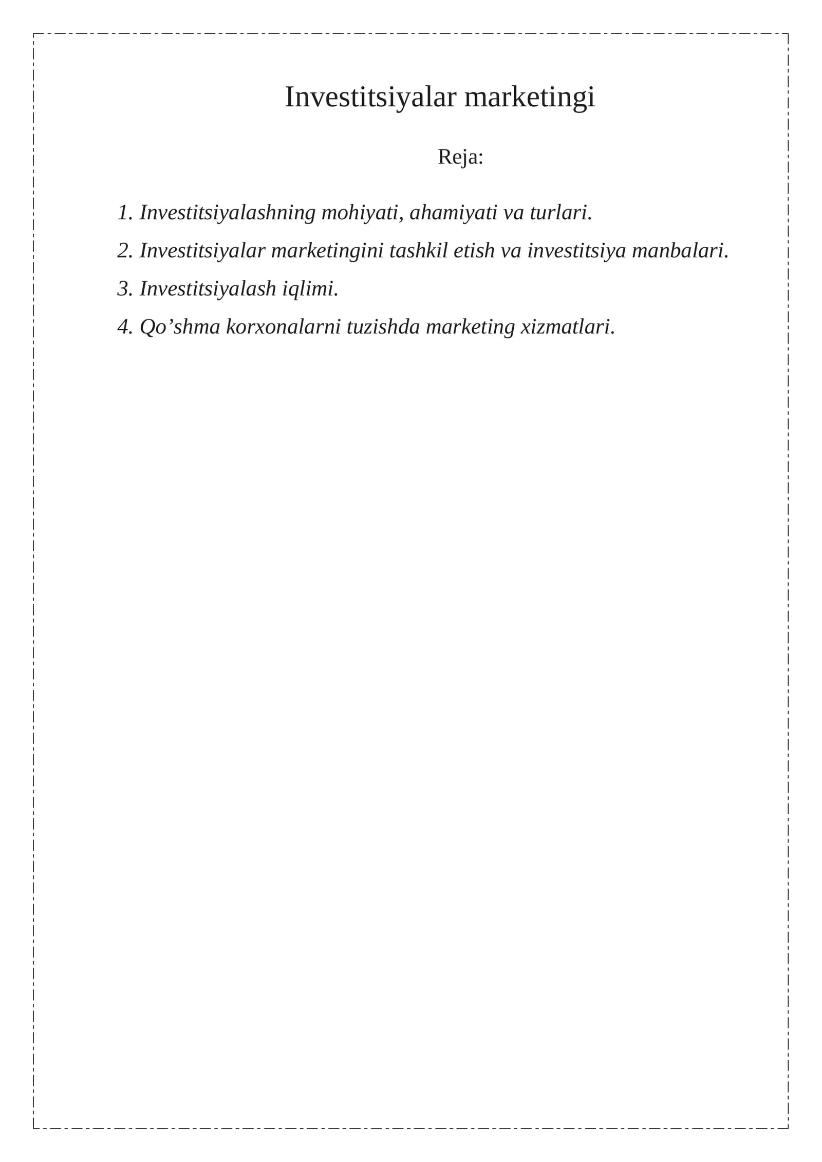 Investitsiyalar marketingi