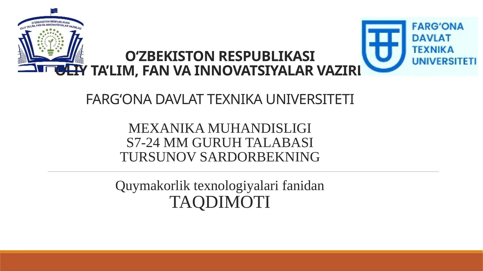 Bosim ostida ishlov berish fanidan TAQDIMOTI