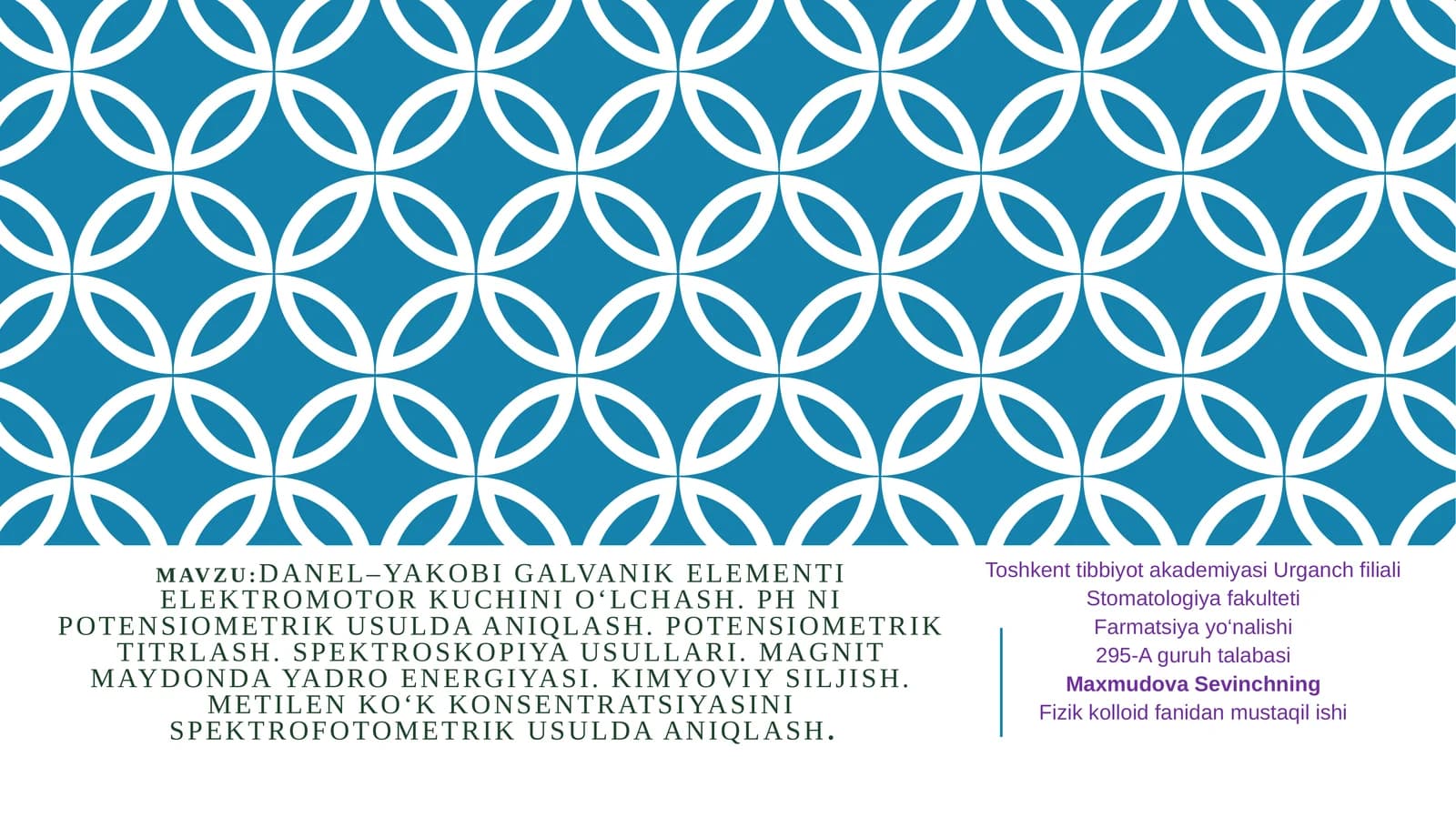 Fizikkolloid fanidan mustaqil ishi