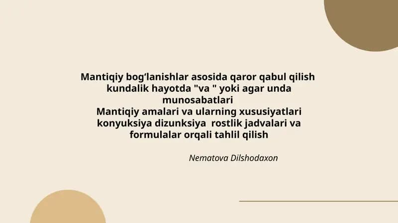 Mantiqiy bog‘lanishlar asosida qaror qabul qilish