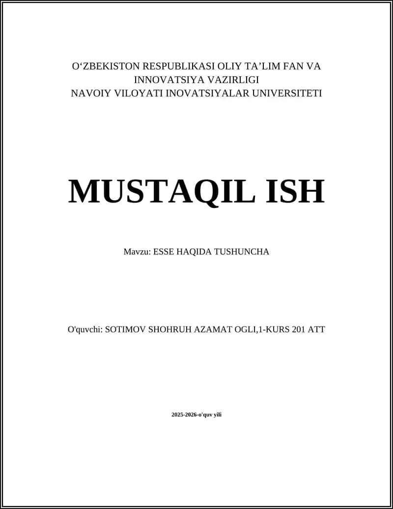 ESSE HAQIDA TUSHUNCHA