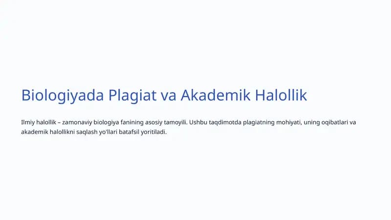 Biologiyada Plagiat va Akademik Halollik