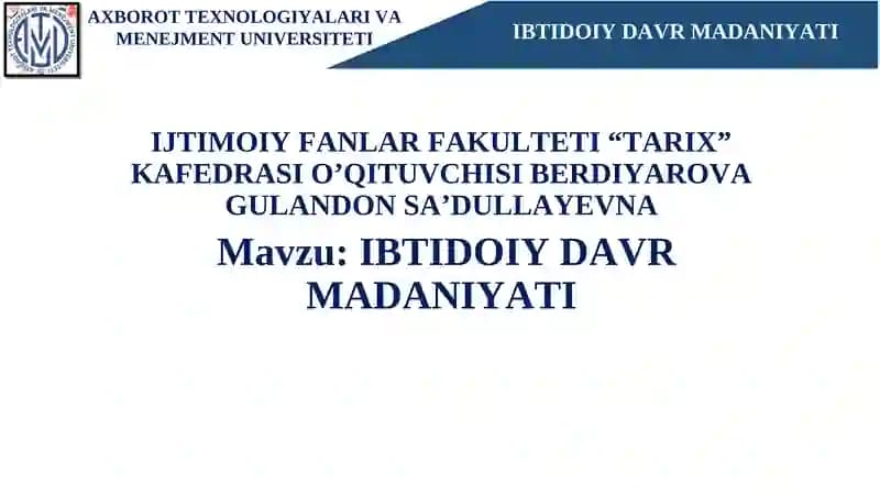 IBTIDOIY DAVR MADANIYATI