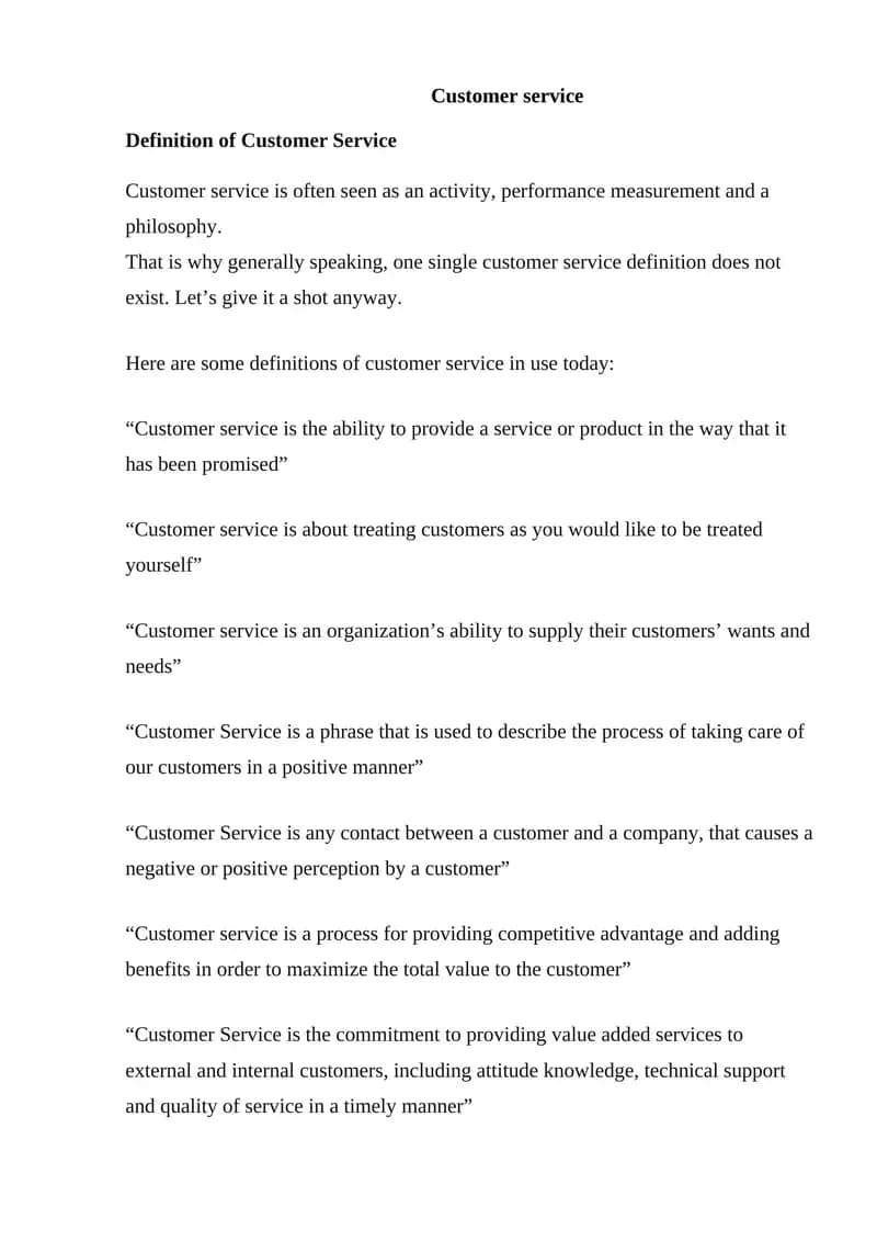 Customer Service Definitions