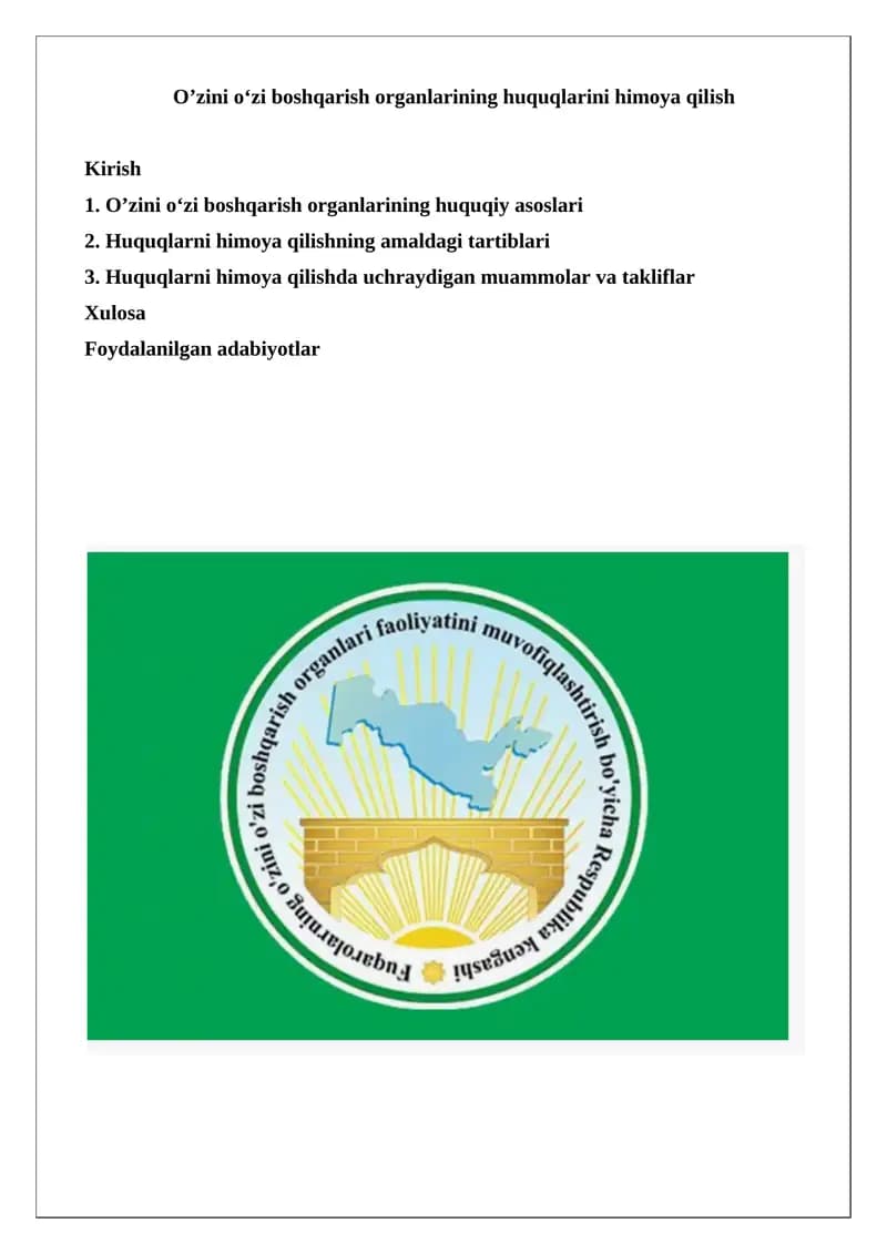 O’zini o‘zi boshqarish organlarining huquqiy asoslari