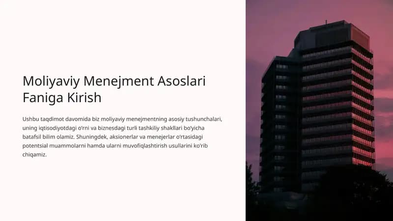 Moliyaviy menejment asoslari faniga kirish