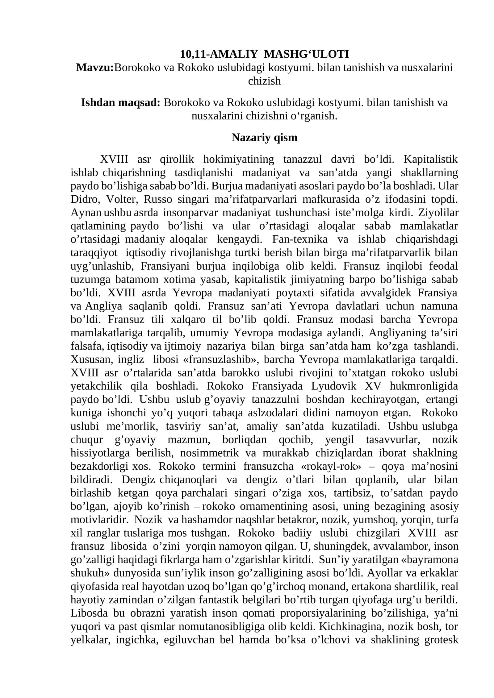 Borokoko va Rokoko uslubidagi kostyumi