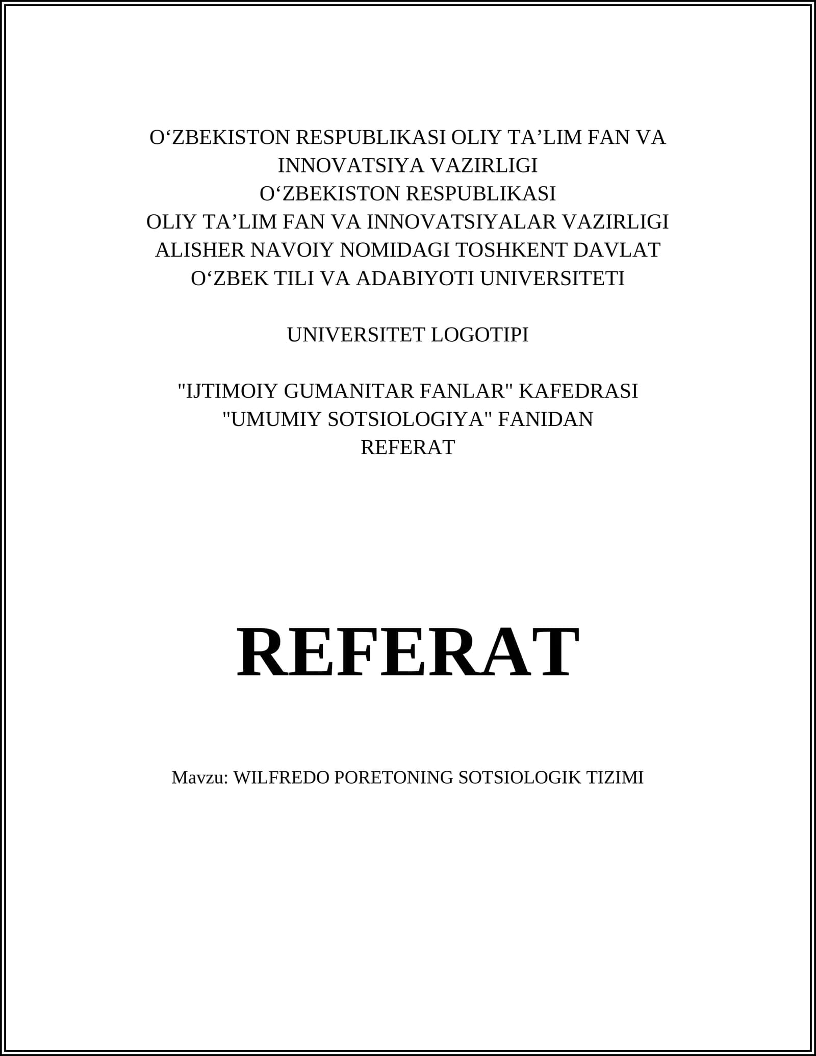 WILFREDO PORETONING SOTSIOLOGIK TIZIMI