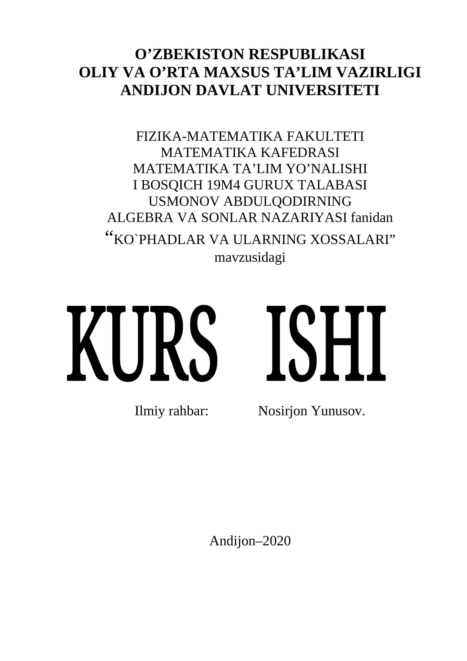 KO`PHADLAR VA ULARNING XOSSALARI