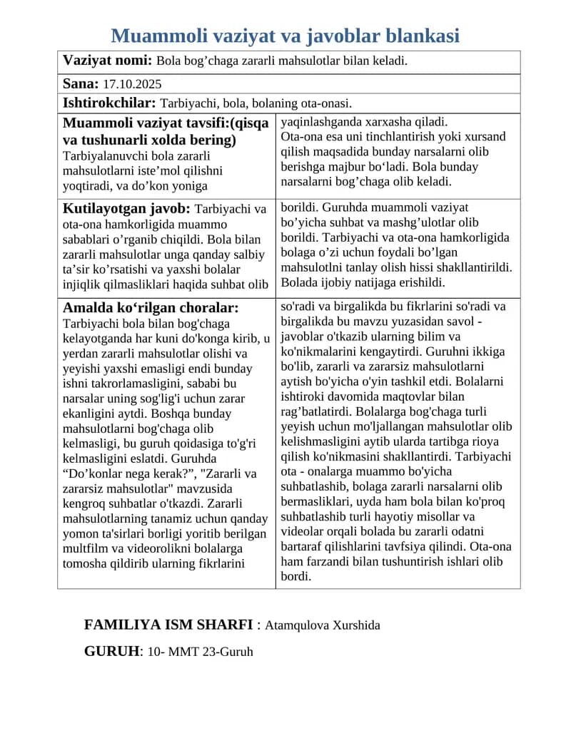 MUAMMOLI VAZIYAT BLANKASI
