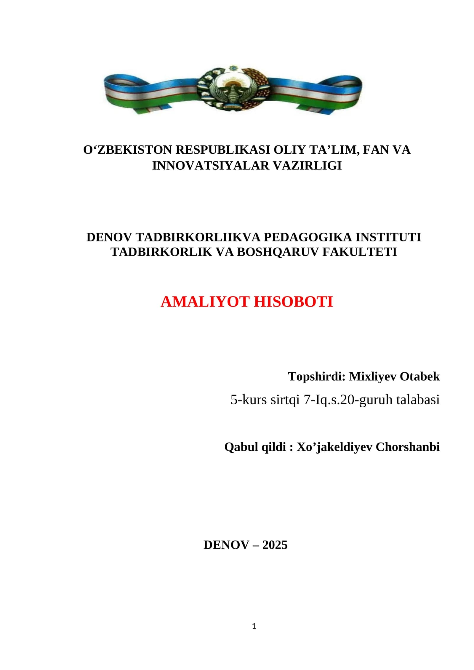 Buxgalteriya AMALIYOT HISOBOTI