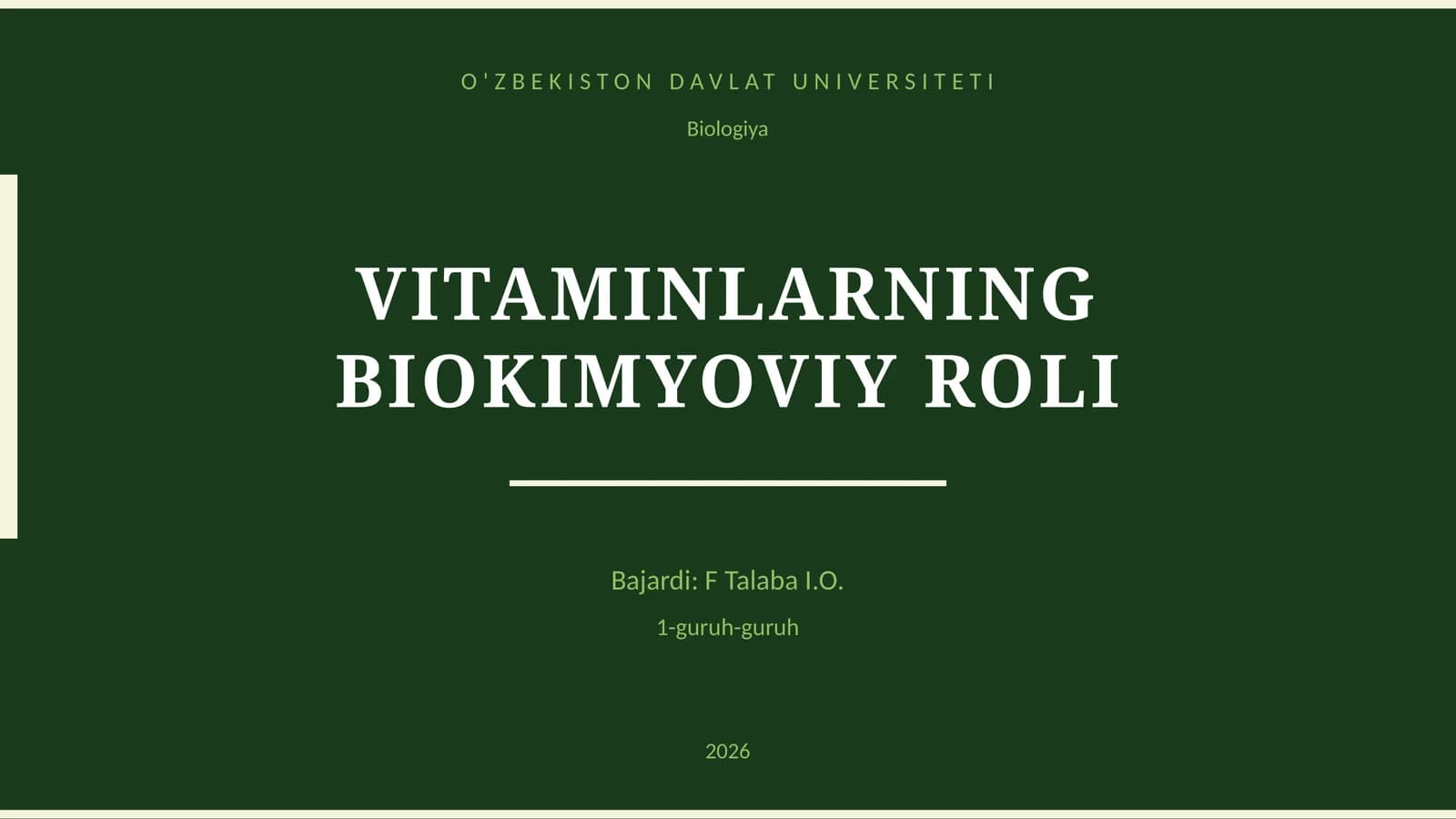 VITAMINLARNING BIOKIMYOVIY ROLI