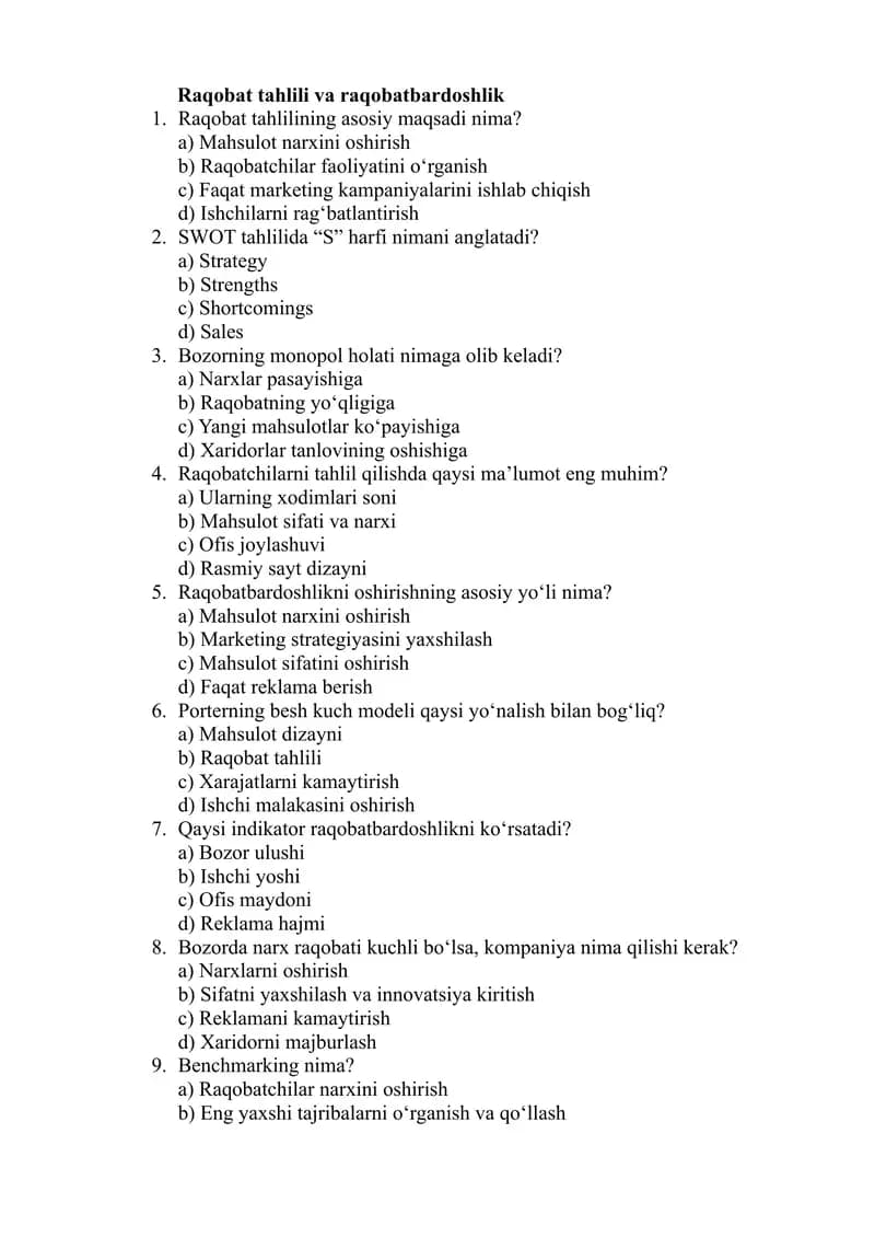 Raqobat tahlili va raqobatbardoshlik