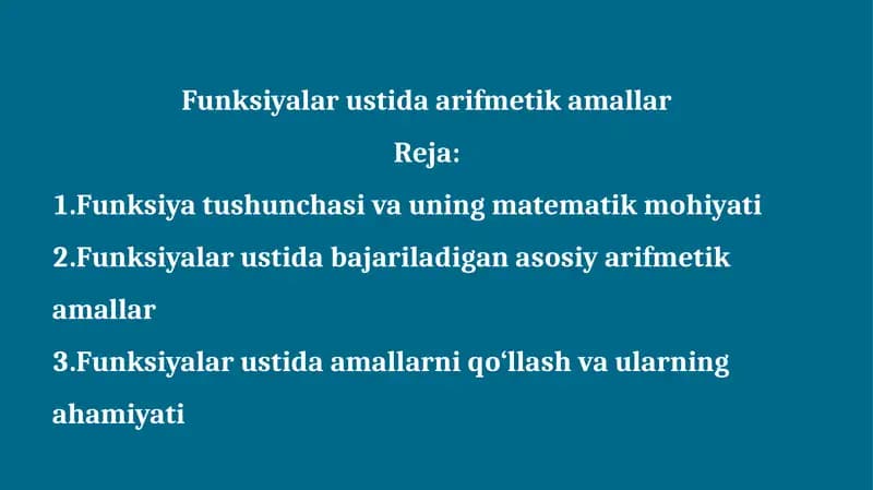 Funksiyalar ustida arifmetik amallar