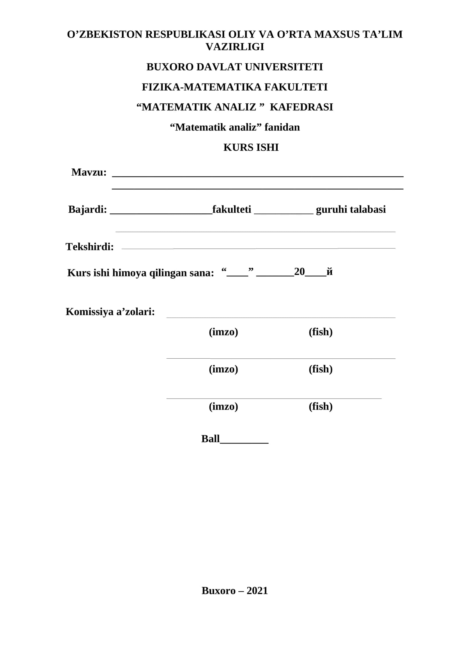 Matematik Analiz Kurs Ishi