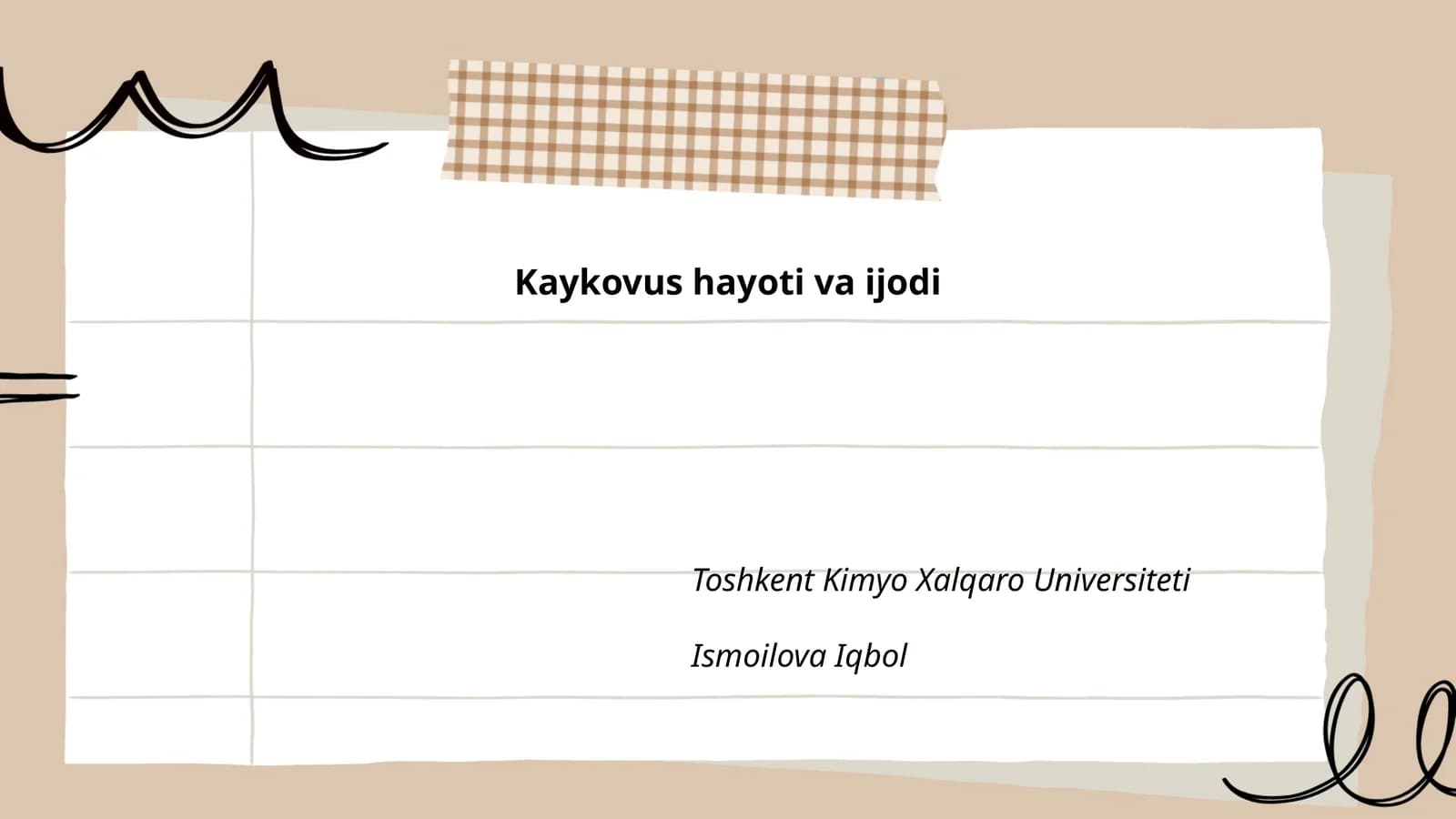 Kaykovus hayoti va ijodi