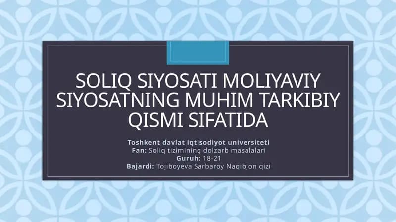 Soliq siyosati moliyaviy siyosat