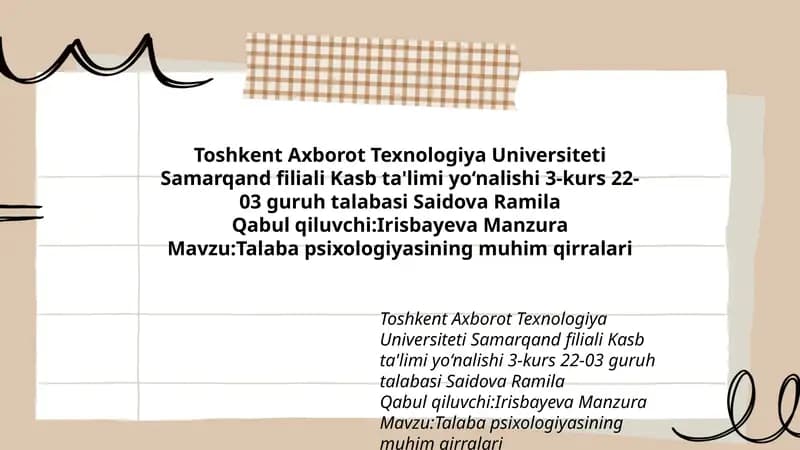 Talaba psixologiyasining muhim qirralari