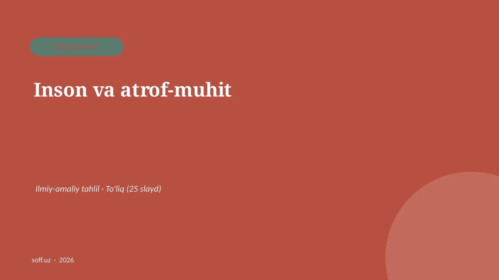 Inson va atrof-muhit Ilmiy-amaliy tahlil