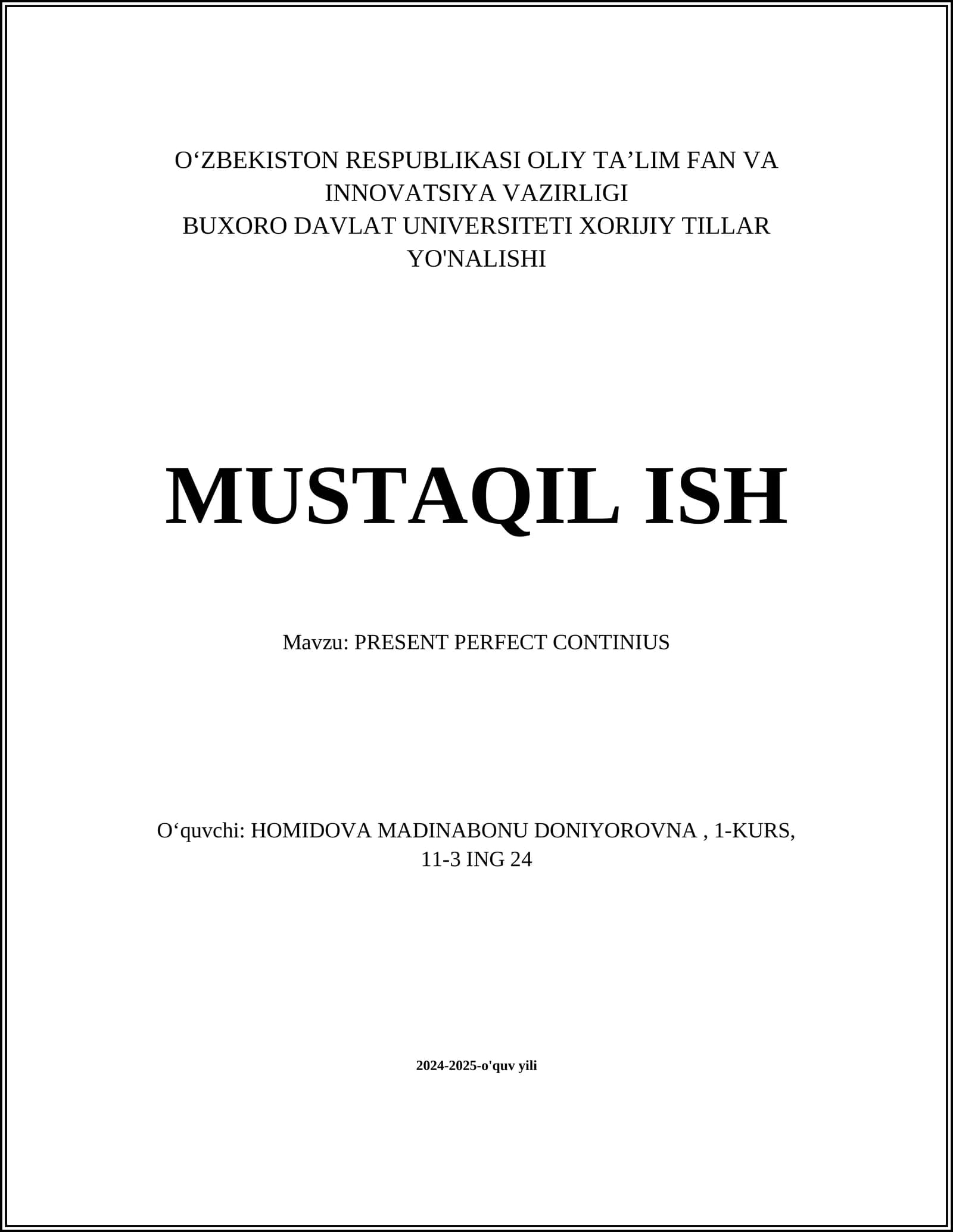 PRESENT PERFECT CONTINIUS