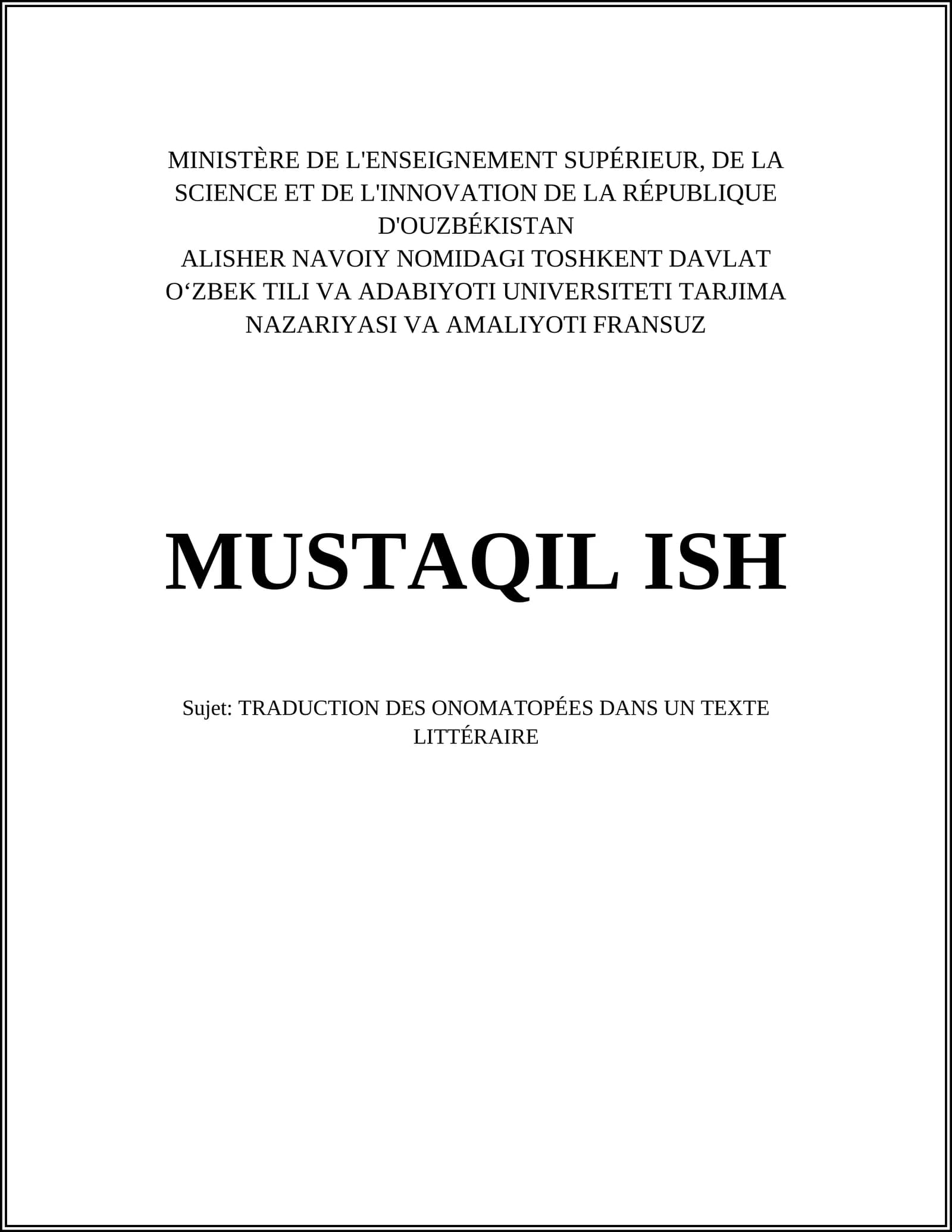 TRADUCTION DES ONOMATOPÉES DANS UN TEXTE LITTÉRAIRE