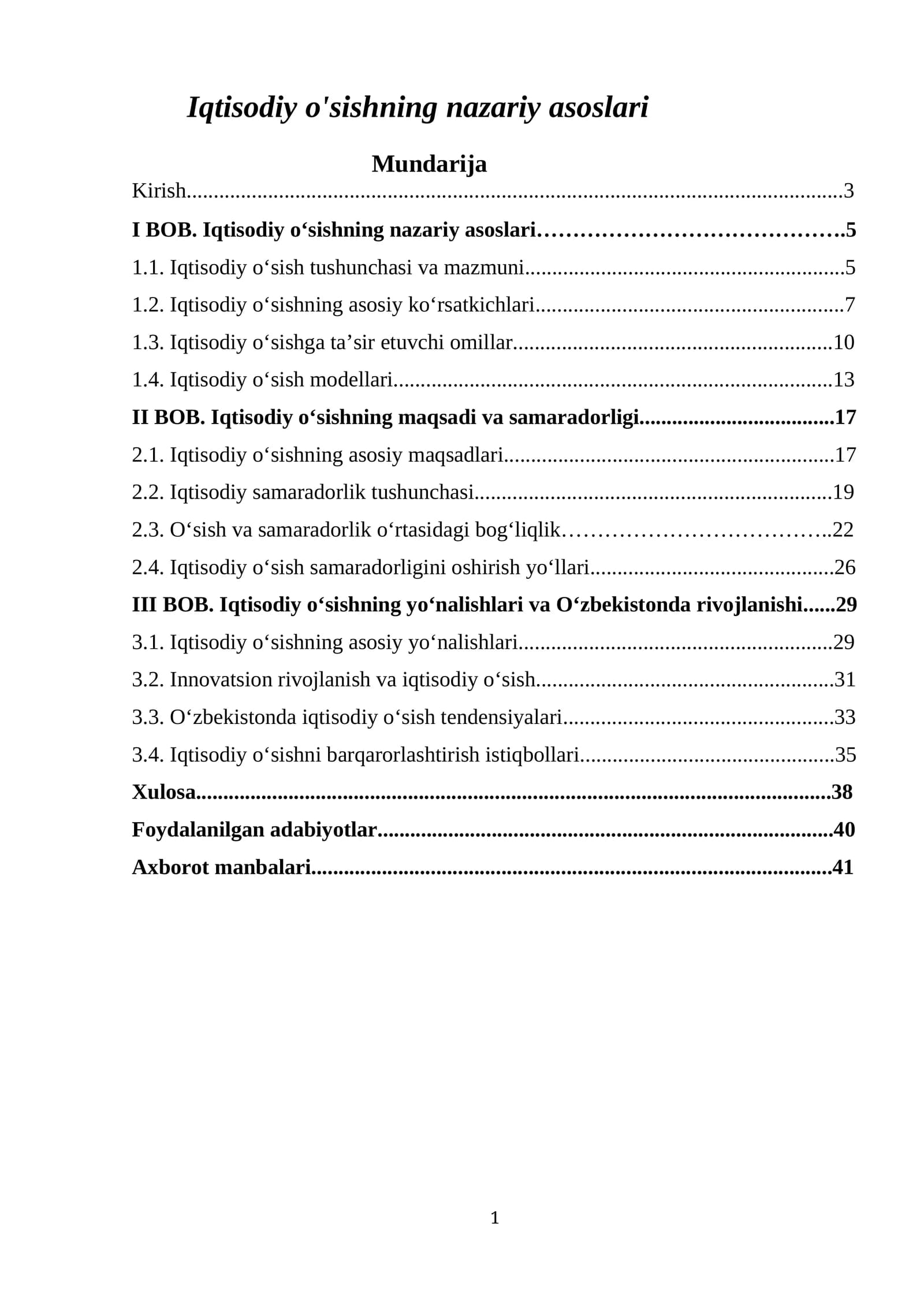 Iqtisodiy o'sishning nazariy asoslari