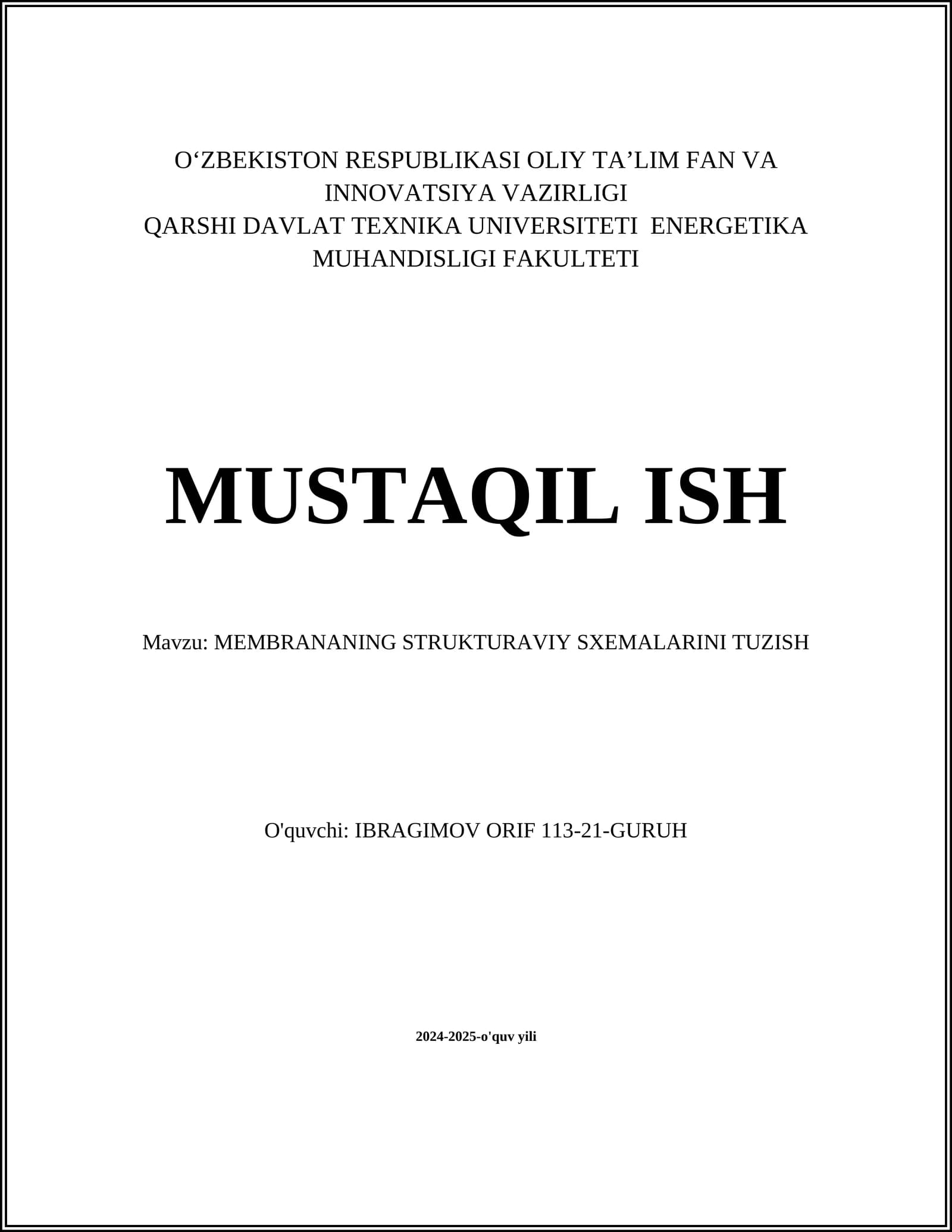 MEMBRANANING STRUKTURAVIY SXEMALARINI TUZISH