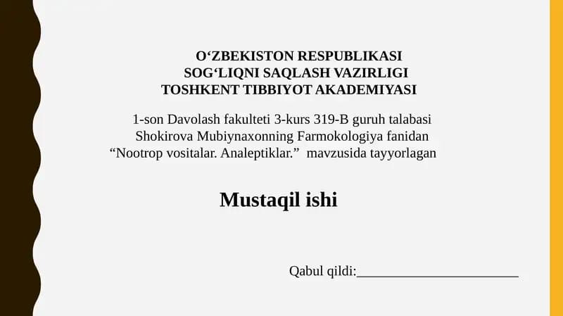 Nootrop va Analeptik Vositalar