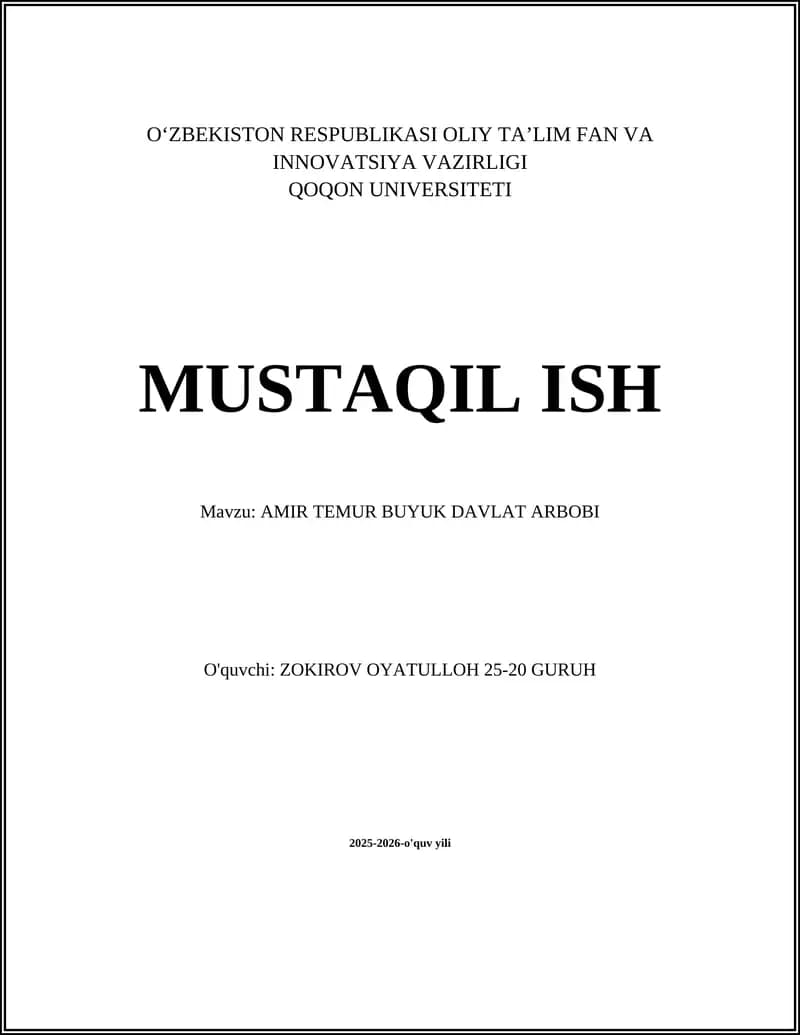 AMIR TEMUR BUYUK DAVLAT ARBOBI