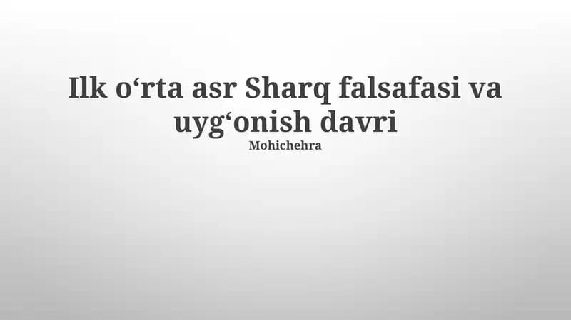Ilk oʻrta asr Sharq falsafasi va uygʻonish davri