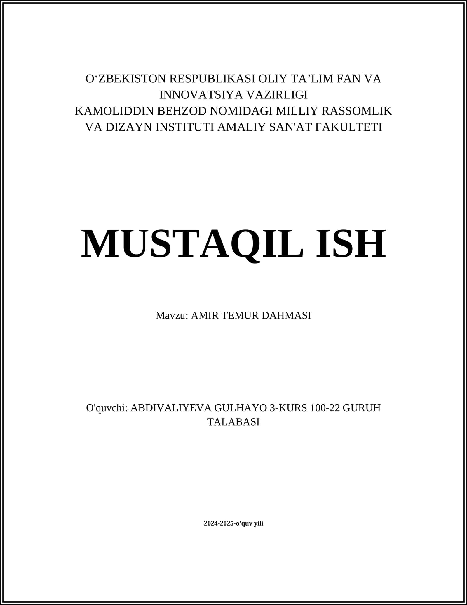 AMIR TEMUR DAHMASI