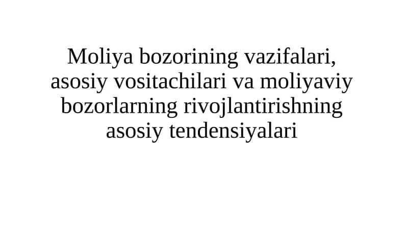 Moliyabozorining vazifalari