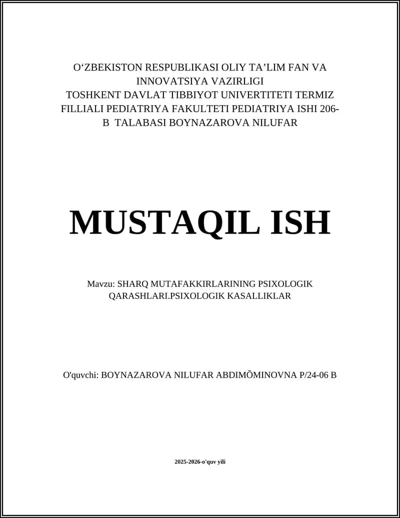 SHARQ MUTAFAKKIRLARINING PSIXOLOGIK QARASHLARI