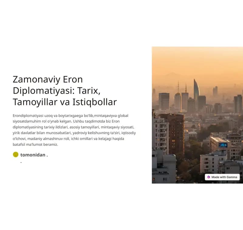 Zamonaviy Eron Diplomatiyasi: Tarix, Tamoyillar va Istiqbollar