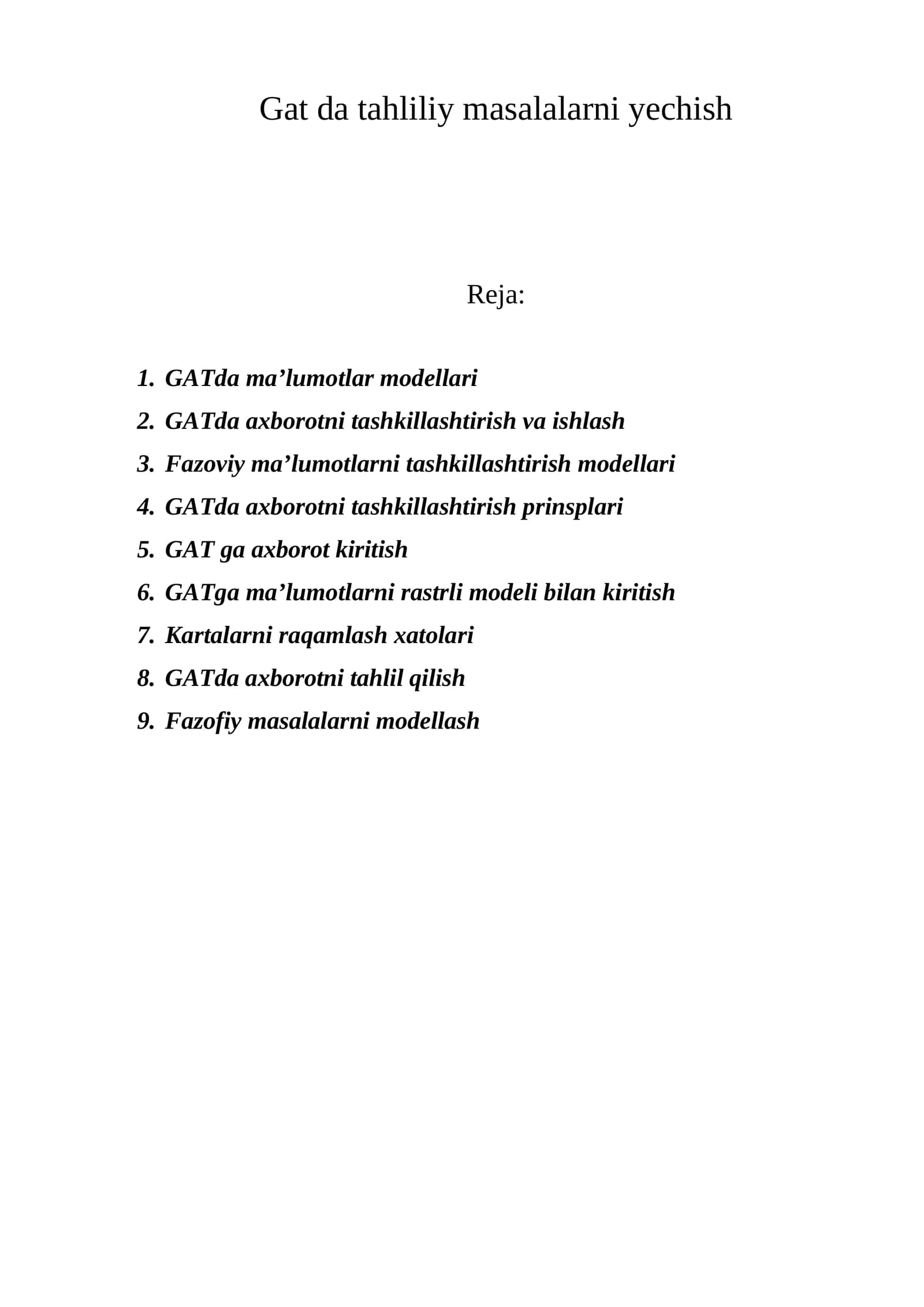 GATda ma’lumotlar modellari
