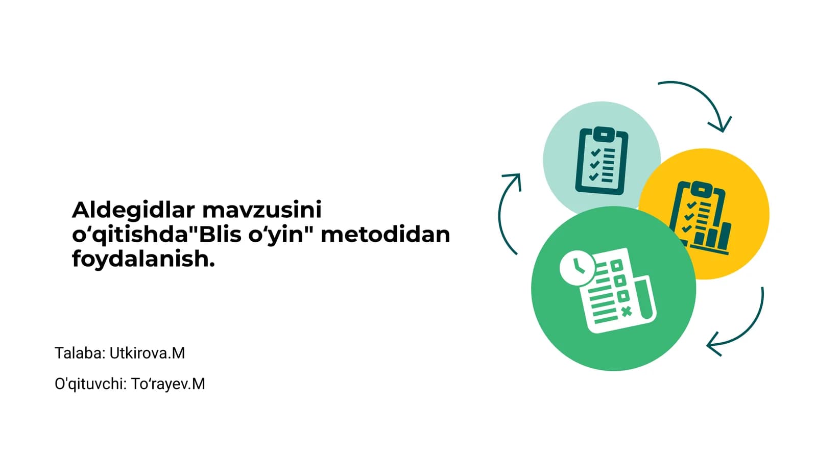 Aldegidlar mavzusini oʻqitishda"Blis oʻyin" metodidan foydalanish