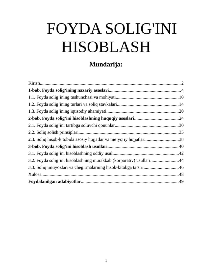 Foyda solig'ini hisoblash