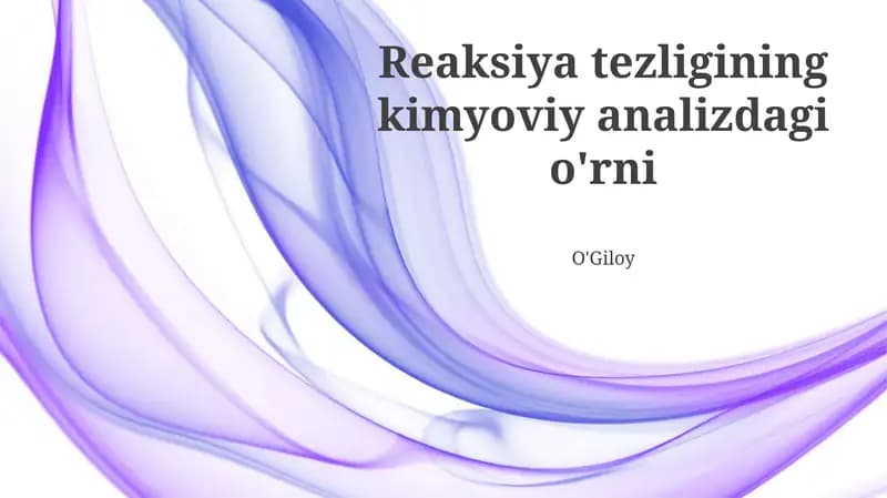 Reaktsiya Kinetikasi Asoslari