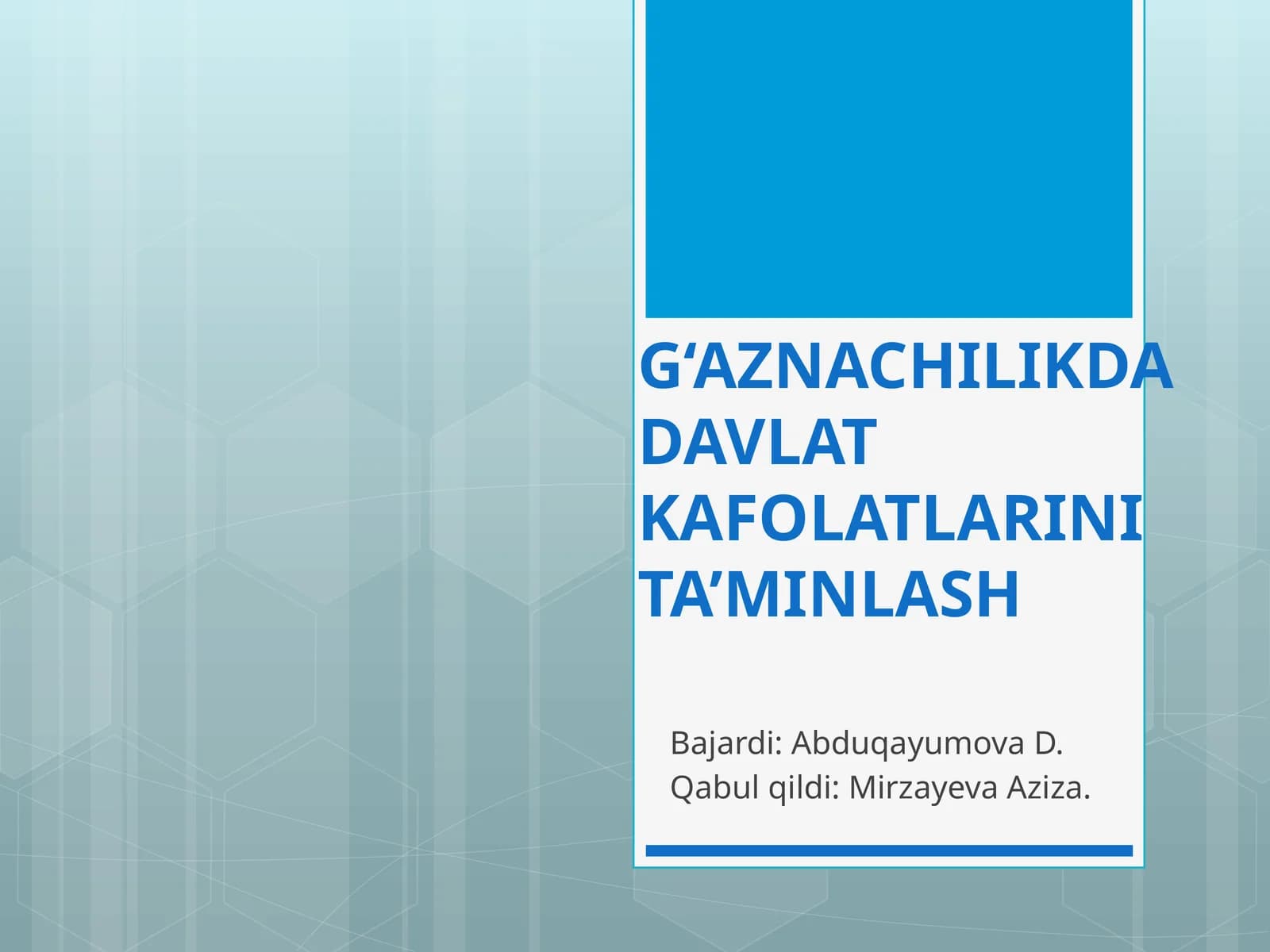 G‘AZNACHILIKDA DAVLAT KAFOLATLARINI TA’MINLASH
