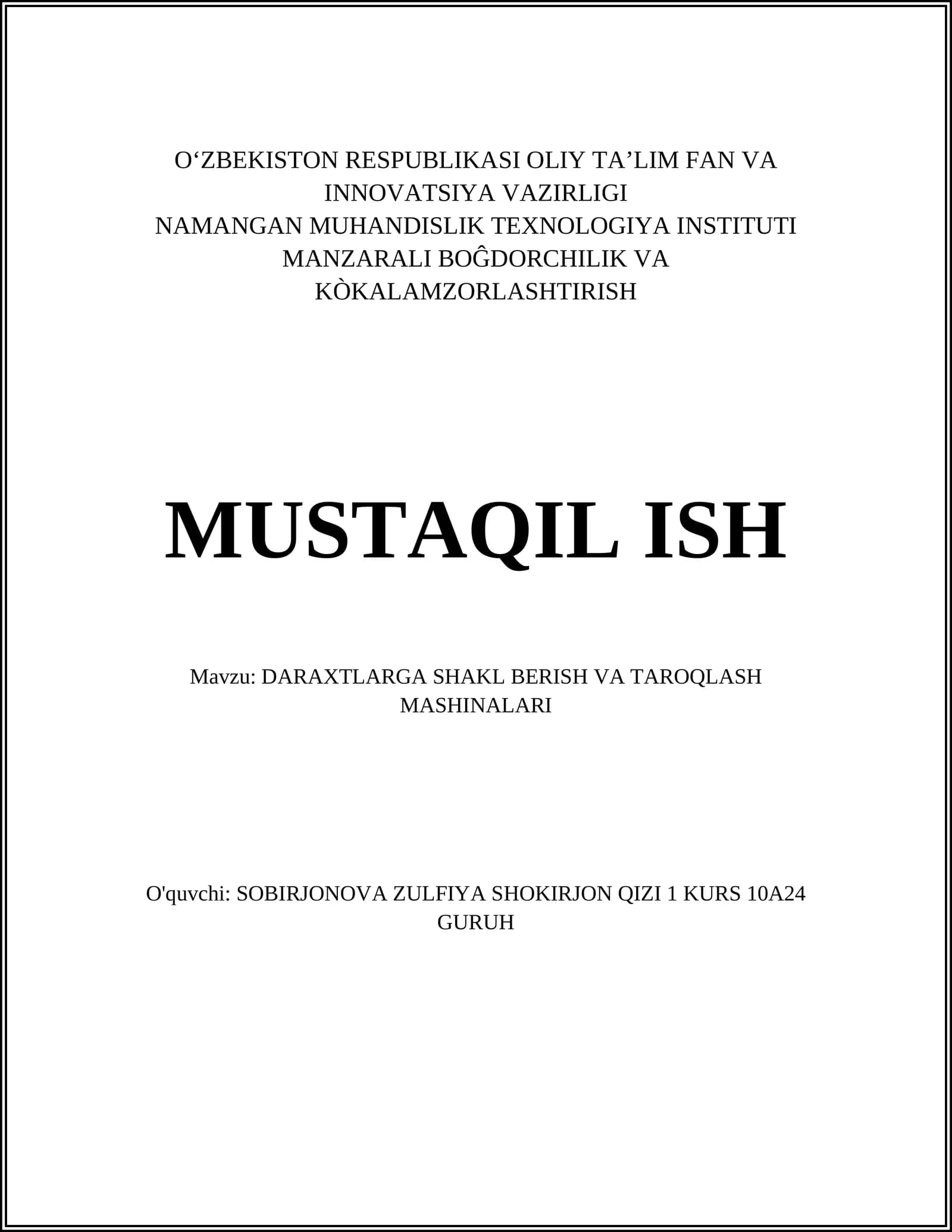 DARAXTLARGA SHAKL BERISH VA TAROQLASH MASHINALARI