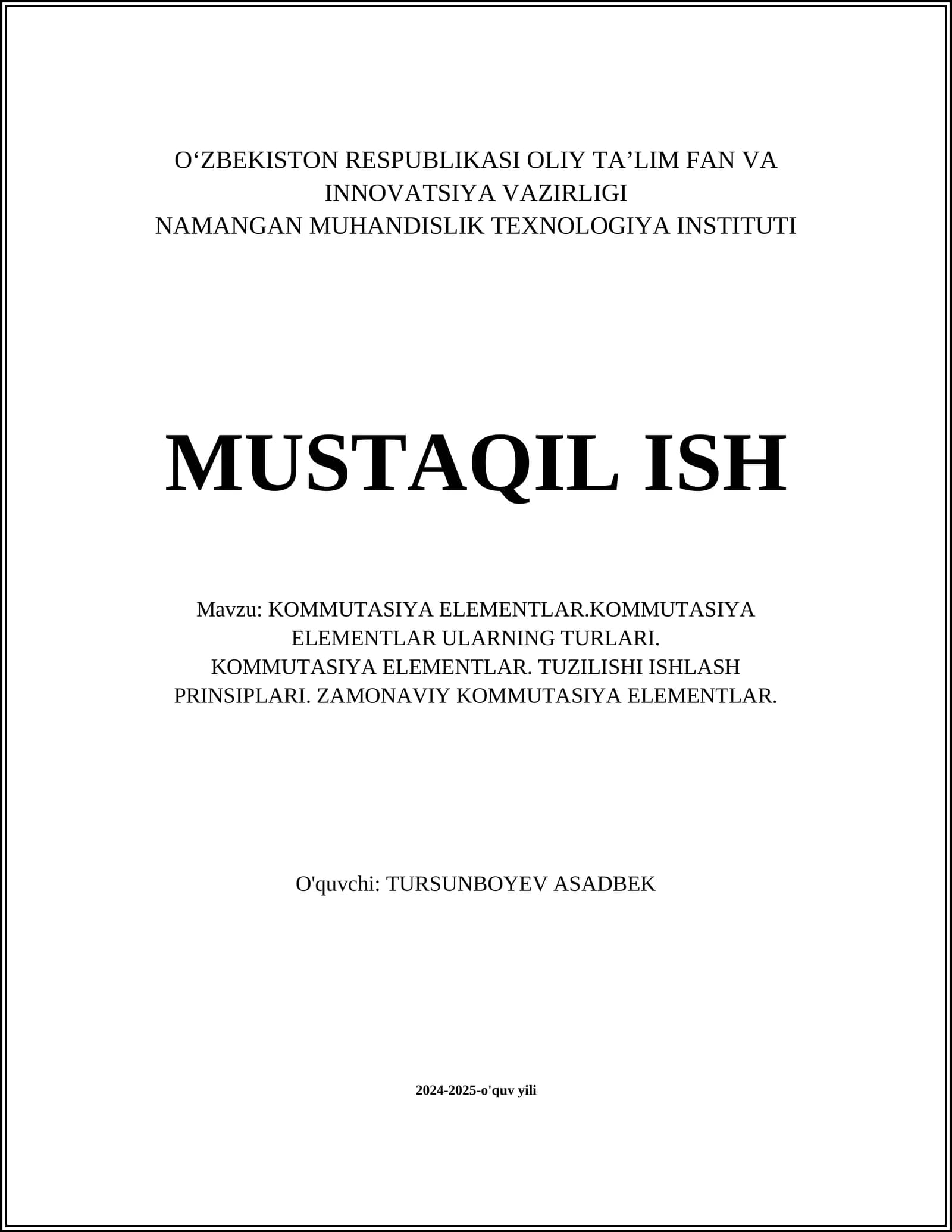 KOMMUTASIYA ELEMENTLAR