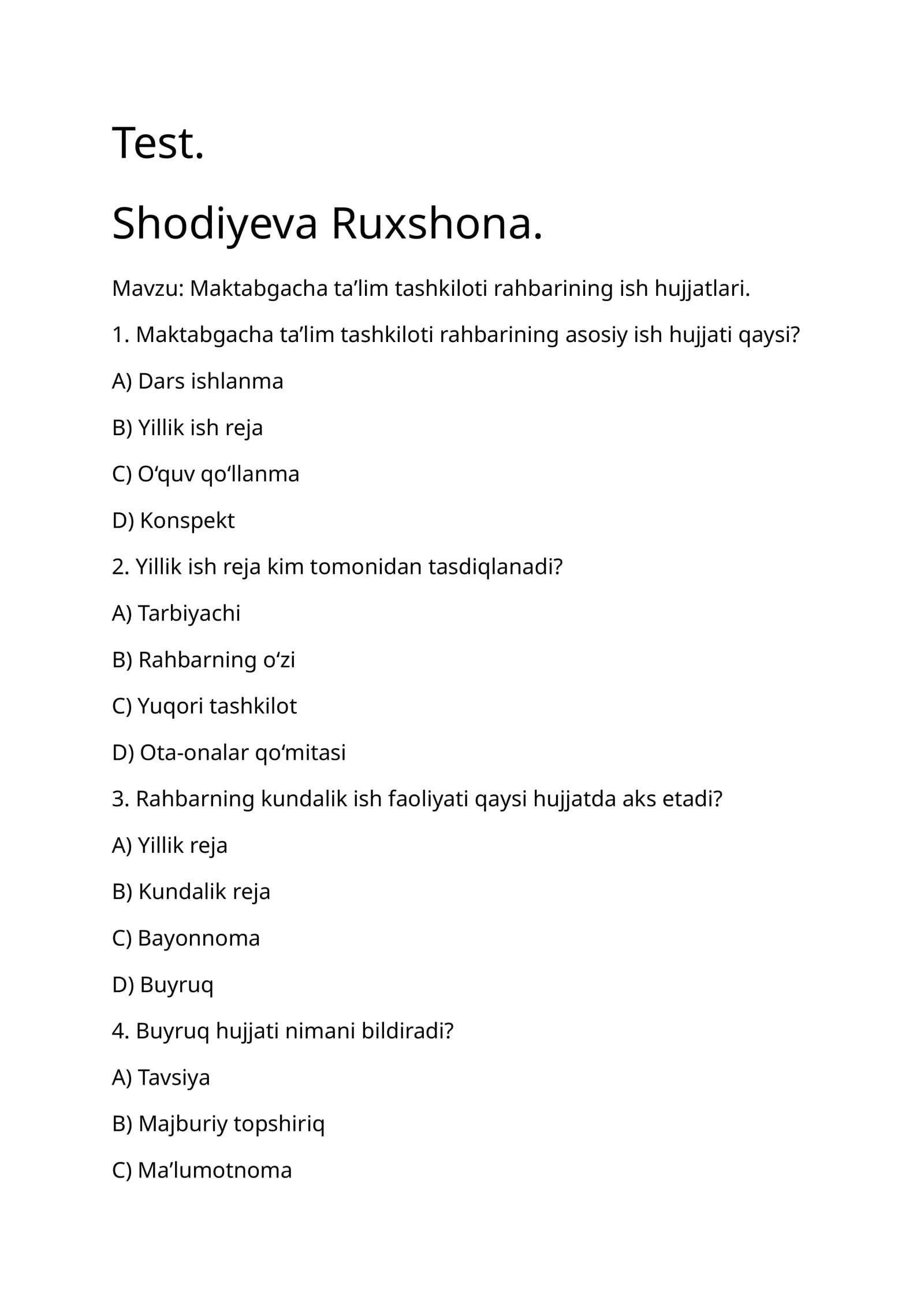 maktabgacha talim test