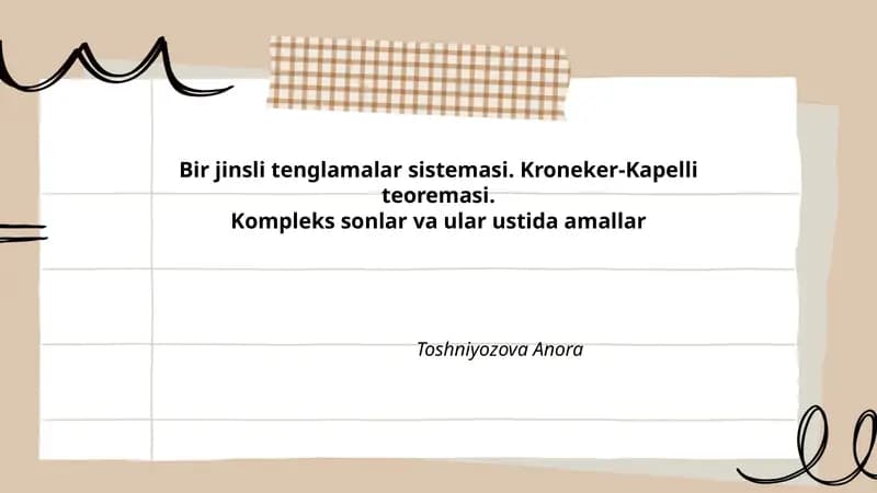 Bir jinsli tenglamalar sistemasi. Kroneker-Kapelli teoremasi
