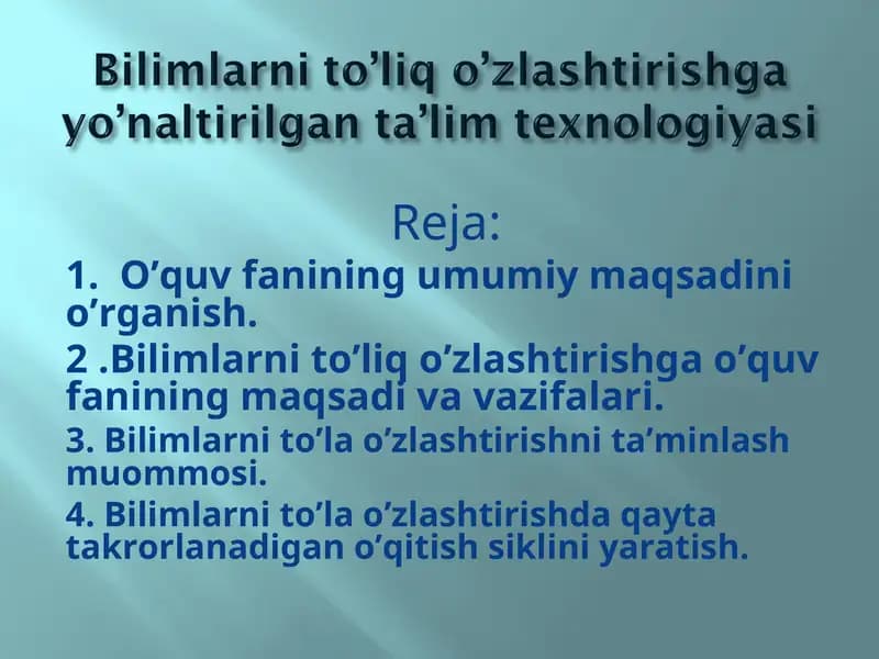 O'quv fani maqsadi va vazifalari