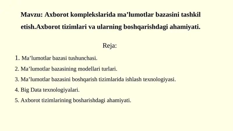 Ma’lumotlar bazasi tashkil etish