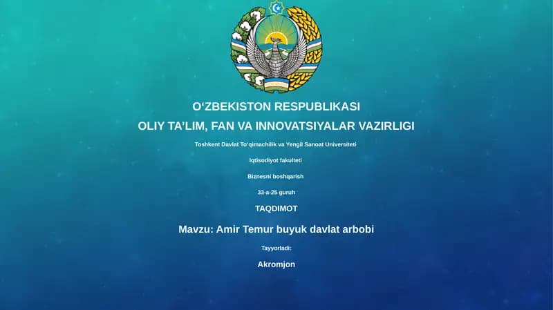 Amir Temur buyuk davlat arbobi