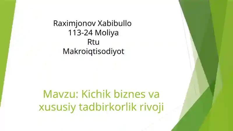 Kichik biznes va xususiy tadbirkorlik rivoji