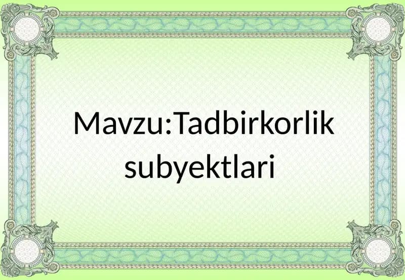 Tadbirkorliksubyektlari