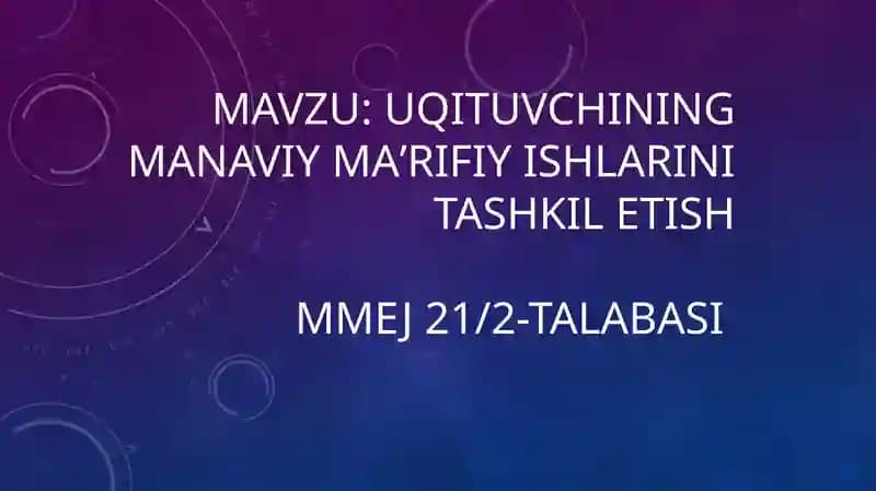 Ma`naviyat Asoslari Fanidan Darslar